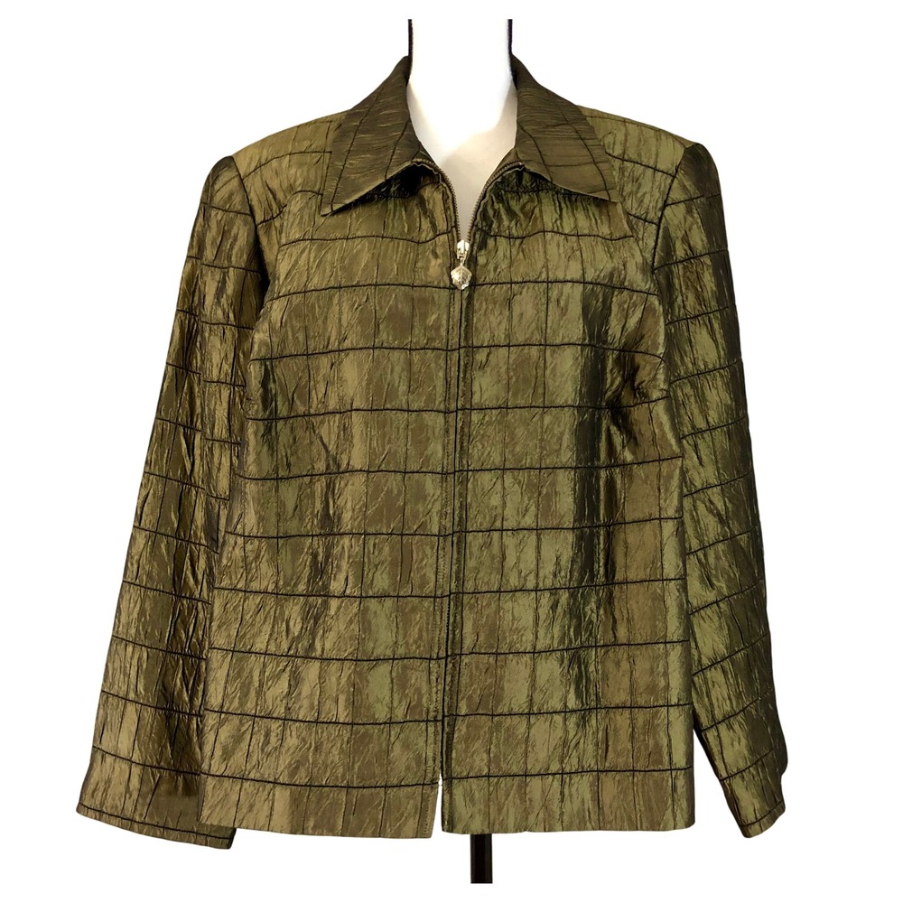 Olive Green Vintage Fancy Zipper Jacket Women's 18W Joan Leslie Woman Shimmering